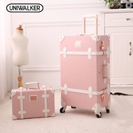 Uniwalker 2 in 1 ชุดกระเป๋าเดินทาง 13 นิ้วกระเป๋าเดินทางกรณีเครื่องสำอางขนาดเล็กสดน่ารักสากลล้อกรณีรถเข็นเดินทางขึ้นเครื่องรหัสผ่านกล่อง (13 ”+ 20”/13 ”+ 22”/13 ”+ 24”/13 ”+ 26”)