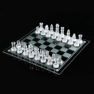 ❀Glass Chess Set Elegant Pieces And Glass Board Chess Game Frosted &amp; Clear Chessmen - Chess Game