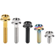 Wanyifa Titanium Bolt M6 X 10 15 20 25 30 35mm Flange Drilled Head Hex Screw DIN 6921 for Bike Fasteners Bike Parts Grade 5 Titanium Alloy