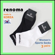 [RENOMA Women Sports Pile Socks 3 Pairs Set] RENOMA Socks Women Sock Ankle Sock White Socks Korean Socks Black Cotton Socks Women Ankle Socks Korea Golf Hiking Climbing Sports Socks Thick Socks REWS