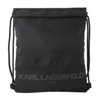 KARL LAGERFELD 卡爾 簡約厚磅尼龍束口抽繩後背包.黑