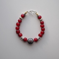 Bracelet手鏈: The Olinda South Bracelet - BU018 - 深紅色,蔓越莓紅,925純銀,日本扣,復古,純銀珠,非洲貿易珠,禮物,限量手工,飾品,男女款