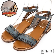 DIANA波浪雷射縷空質感牛皮S勾釦繫帶涼鞋-夏日百搭-藍