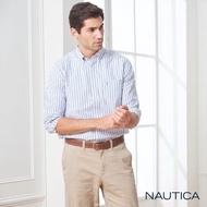 【NAUTICA】經典細直條紋長袖襯衫(白藍條紋)