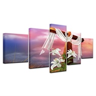 Wall Decor Modern Prints Wall Art Abstract Flower Canvas HD Home Decor 5 Pieces Modular Christian Religious Jesus Cross Pictures Paintings gift idea