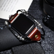สายนาฬิกาหนังPUสไตล์วินเทจ,สายนาฬิกาขนาด40มม. 44มม. สำหรับApple Watch Series 5/4/3สายลูกปัดกำไลข้อมือถัก (21.5ซม.) สายนาฬิกาสำหรับApple Watch 38มม. 42มม.