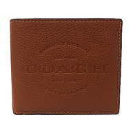 COACH 壓印大LOGO男款8卡對折輕便短夾(棕)