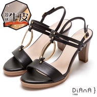 DIANA壓紋牛皮橢圓金屬繞帶側釦8CM高跟涼鞋-時尚魅力-黑