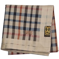 DAKS 日本製經典格紋刺繡字母LOGO手帕領巾(卡其格/駝色邊)