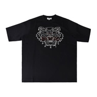 KENZO 咖啡字刺繡LOGO虎頭設計純棉男仕寬鬆短袖T恤(黑)