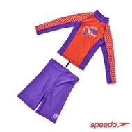 【SPEEDO】兒童長袖防曬衣褲組 Pulse(紅)