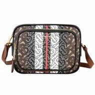 BURBERRY TB Monogram 花押字條紋斜背相機包(咖啡色)
