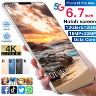 【COD+Bonus】Hp Murah Asli Smartphone IOS phone i12 Pro Max sunfury 6.7 inch sunfury U-Layar Ram 12GB + 512GB ROM Kamera 21MP + 48MP Wajah & Sidik Jari Membuka Layar 5800mAh Ponsel 5G Ponsel smartphone