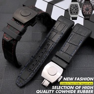 28mm High Quality Genuine Leather Rubber Cowhide Silicone Watchband Fit for Franck Muller Watch Strap Bracelets Black Buckle