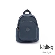 【KIPLING】質感都市藍灰色拉鍊式小巧收納後背包-DELIA MINI