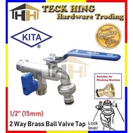 KITA 100% Brass Two Way Bib Tap Garden Tap Washing Machine Tap 2 Way Tap 1/2"