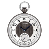 TISSOT 天梭 小秒針無蓋式機械懷錶(附鍊)-銀x黑/45mm T8604052903200