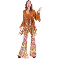 Ladies Hippie Costume Adult 60s 70s Tassel Hippy Fringed Costume Halloween Indian Cosplay Costume for Women M XL