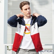 【NAUTICA】三色拼接刷毛連帽外套(深藍)