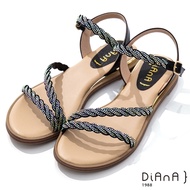 DIANA 2.2cm 閃耀葛莉特X牛皮拼接環繞羅馬低跟涼鞋-黑
