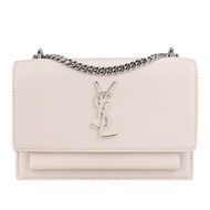 YSL SUNSET 經典LOGO牛皮翻蓋鏈袋肩背/斜背包(粉))