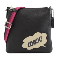 COACH 專櫃商品 4117 漫威聯名亮片LOGO荔枝牛皮斜背包.黑