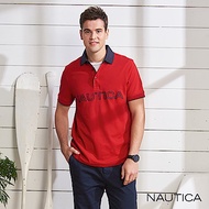 Nautica 合身撞色衣領短袖POLO衫-紅