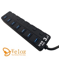 USB3.0 7HUB 獨立開關 USB磨砂橡膠擴充器 (附贈變壓器)(Velo-11)