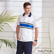 Nautica 撞色條紋短袖POLO衫-白
