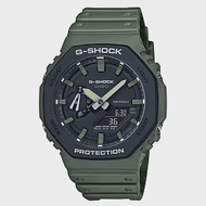 【CASIO】G-SHOCK 八角雙層錶圈亮眼配色雙顯錶-軍綠X黑(GA-2110SU-3A)