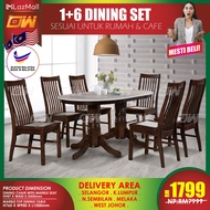 CT305OVL-MTB CC777M 1+6 Seater Grade A Marble Top Round Solid Wood Dining Set Kayu High Quality Turkey Fabric Chair / Dining Table / Dining Chair / Meja Makan / Kerusi Meja Makan / Buffet Makan Meja / Meja Party Makan Weekend