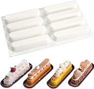DUBENS 8-Cavity Eclair Silicone Mould for Baking Mousse Cakes, French Dessert Mould for Pastry Chocolate Brownie Moulds