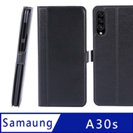 CASE SHOP Samsung Galaxy A30s/A50 專用熱壓款前收納皮套-黑