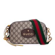 GUCCI 經典GG Superme 老虎標誌綠紅色織帶帆布肩背/斜背包