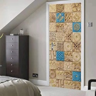 Pelekat PVC Pelekat pintu jubin gaya Arab 3d pintu kayu hiasan rumah stiker dinding untuk ruang tamu dan bilik tidur
