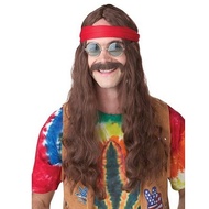 Hippie Man Brown Groovy 70s Men Costume Wig