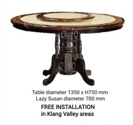 Q 10 -  Round Marble Dining Table for 8 Persons / Marble Top Round Dining Table For 8 / Round Marble Dining Table / Marble Dining Table With Solid Wood Leg / Meja Makan Marble (TWH)