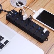USB3.0 7HUB獨立開關 USB磨砂橡膠擴充器/集線器(附贈變壓器)