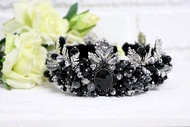 Black and silver crown Beaded handmade tiara Black royal diadem Bridal crown