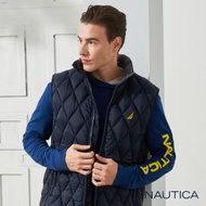 Nautica防潑水斜格紋保暖背心-深藍