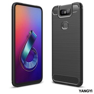 YANG YI 揚邑》ASUS ZenFone 6 ZS630KL 拉絲紋碳纖維軟殼散熱防震抗摔手機殼-黑