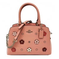 COACH 經典LOGO手提斜背兩用黛妃方包(花卉粉)