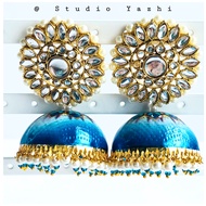 Gold Plated Meenakari And Kundan Jhumki Earrings - Grand Jhumka earring - Indian jewellery