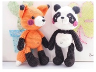 handmade panda and Fox Amigurumi fox Crochet Knitted Stuffed animals wild animals doll toy baby Christmas gift Prop Accessories