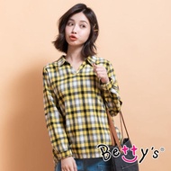 【betty’s 貝蒂思】跳色格紋寬版造型上衣(黃格紋)