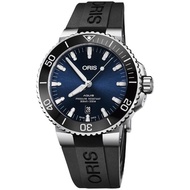 【ORIS 豪利時】水鬼 Aquis 時間之海潛水300米日期機械錶-藍x黑色膠帶/43.5mm(0173377304135-0742464EB)