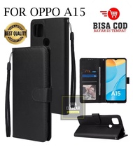 Oppo A15 | Oppo A15S Leather Flip Case- Wallet Case Kulit - Casing Dompet Case Wallet Leather Flip Case Oppo A15(6.52 Ich) Casing hp leather dompet kulit Flip Cover Wallet