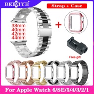 สายนาฬิกา Case + Stainless Steel Strap For Apple Watch Series 5 4 40mm 44mm สาย Metal Smart Watchband Bracelet Strap ทุกซีรีย์ for apple Watch Band 38mm 42mm Series 3 2 1 ดูกรณี Watch Accessories