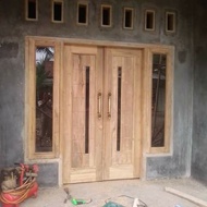 Kusen pintu utama jendela 2 model minimalis kayu jati jepara