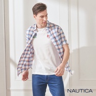 Nautica經典多彩格紋短袖襯衫-橘藍格